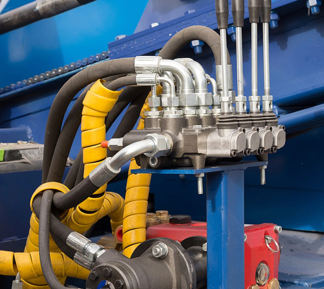 Industrial hydraulic equipment close-up
