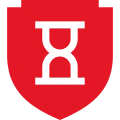 Red shield with black hourglass symbol