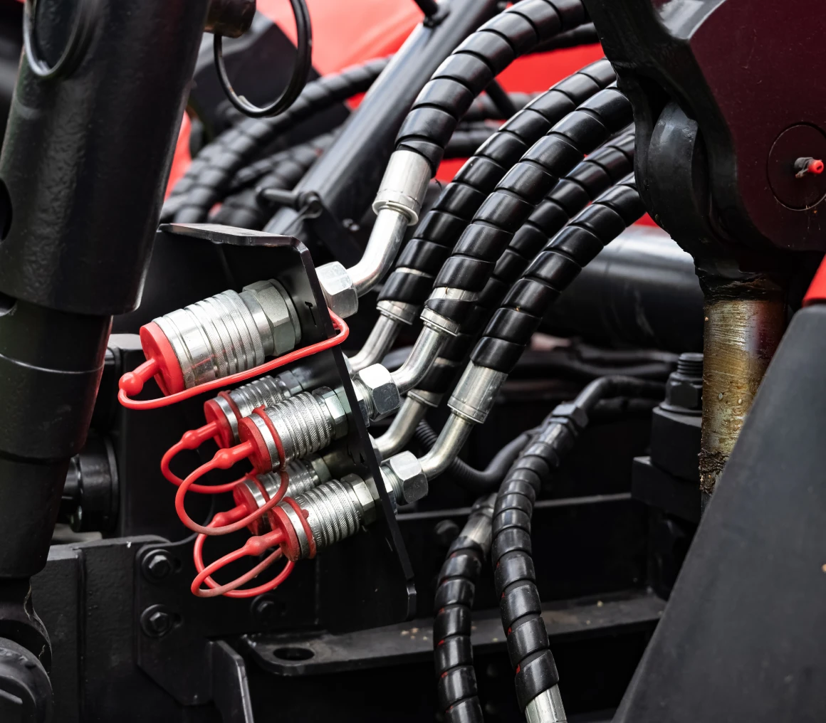 Hydraulic hoses and connectors close-up